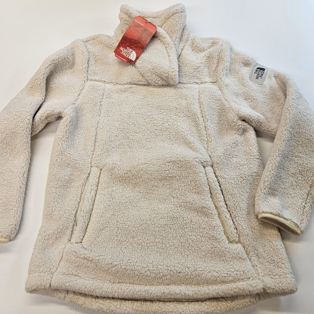 NWT North Face Fleece Sweatshirt Girls Large 14-16 Ivory Long Sleeve Shawl Neck